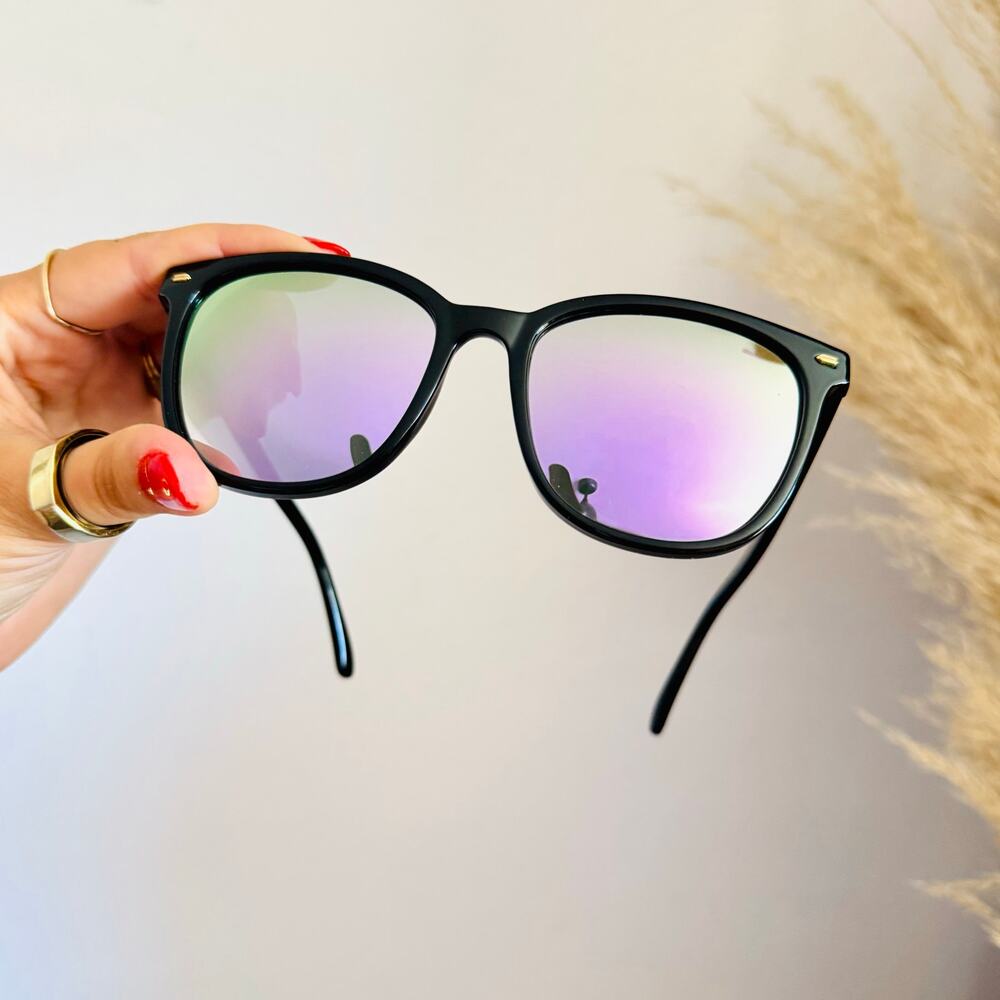 NORDSTROM Oversized Cat Eye Black Plastic Mirror Pink Lens Sunglasses Sunnies